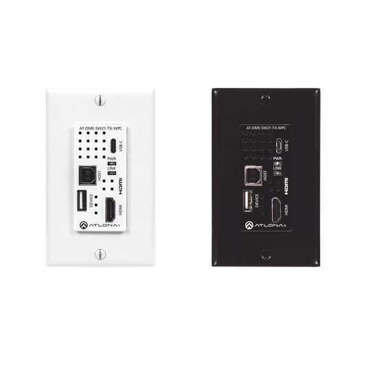 Placa de pared con Switcher y Transmisor HDBaseT con entradas HDMI y USB-C con concentrador USB para integraciÃ³n de AV