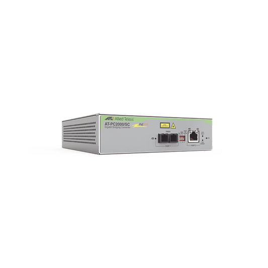 Convertidor de medios Gigabit Ethernet PoE+ a fibra óptica, conector SC, multimodo (MMF), distancia hasta 550 m | ALLIED