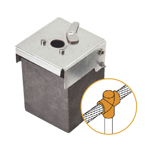 Molde de grafito vertical unión en T vertical de cable 2/0 AWG (pasante) con Pica de 5/8 in (terminal). | APLICACIONES T