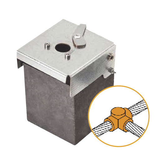 Molde de grafito horizontal uniÃ³n en T horizontal de cable 2/0 AWG (pasante) con cable 2/0 AWG (terminal).