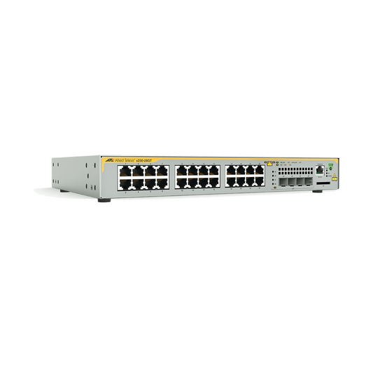 Switch Administrable Capa 3, 24 puertos 10/100/1000 Mbps + 4 puertos SFP Gigabit | ALLIED TELESIS