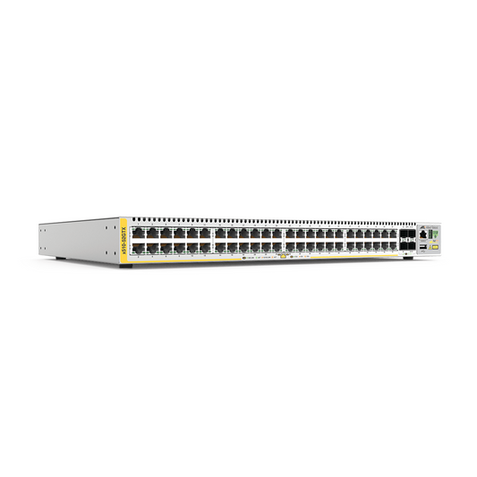 Switch Stackeable Capa 3, 48 puertos 10/100/1000 Mbps + 4 puertos SFP+ 10 G, fuente redundante | ALLIED TELESIS