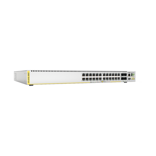 Switch Capa 3, 24 puertos 10/100/1000 Mbps + 4 puertos SFP+ 10 G, fuente de alimentación simple | ALLIED TELESIS