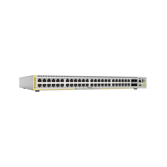 Switch Capa 3, 48 puertos 10/100/1000 Mbps + 4 puertos SFP+ 10 G, fuente de alimentación simple | ALLIED TELESIS