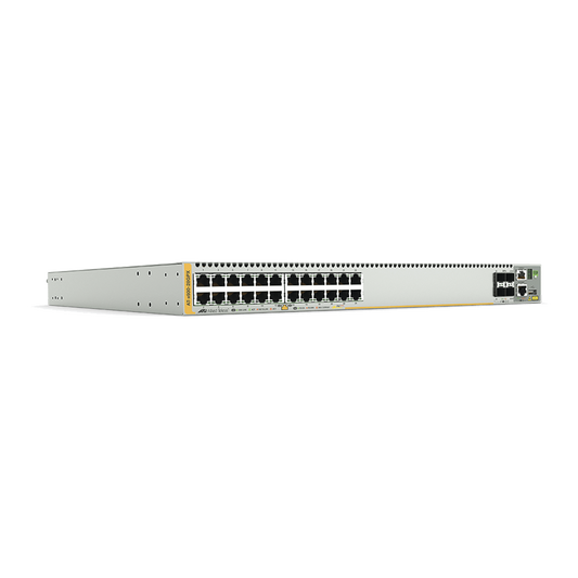 Switch PoE+ Stackeable Capa 3, 24 puertos 10/100/1000 Mbps + 4 puertos SFP+ 10 G y dos bahías hotswap PSU, Versión Feder
