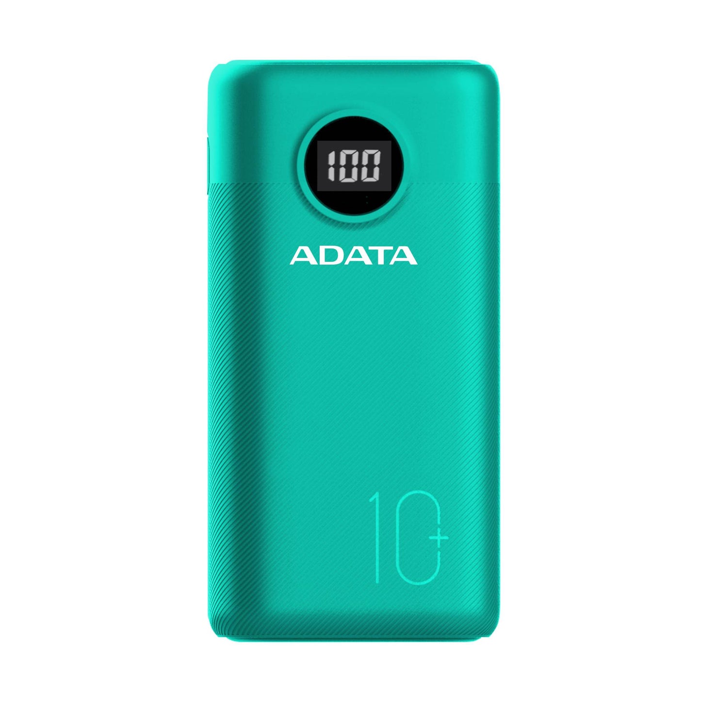 PowerBank ADATA P10000QCD, 10,000 mAh. Dos puertos USB-A y un puerto USB-C, carga tres dispositivos simultáneamente, indicador de carga, color verde.
