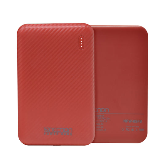 POWERBANK NPW-05FB Necnon 5000mAh CARGA 2.1A 1 A 2 CARGAS INDICADOR LED ENTRADA Y SALIDA TIPO C ROJO CARGA ACELERADA NBPB0502FB