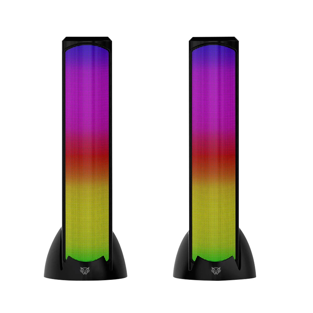Bocinas 2.0 Gamer Glimm Tower BG575 Balam Rush Conexión Bluetooth/Auxiliar, iluminación LED 3 modos, 10w RMS. Sonido estéreo, Alimentación 5 Vcc 1A, Tipo d