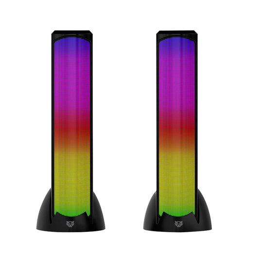 Bocinas 2.0 Gamer Glimm Tower BG575 Balam Rush Conexión Bluetooth/Auxiliar, iluminación LED 3 modos, 10w RMS. Sonido estéreo, Alimentación 5 Vcc 1A, Tipo d
