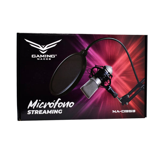 Micrófono Streaming Ajustable Shield Naceb Technology NA-0953, 20Hz - 20 KHz , Negro, Plata