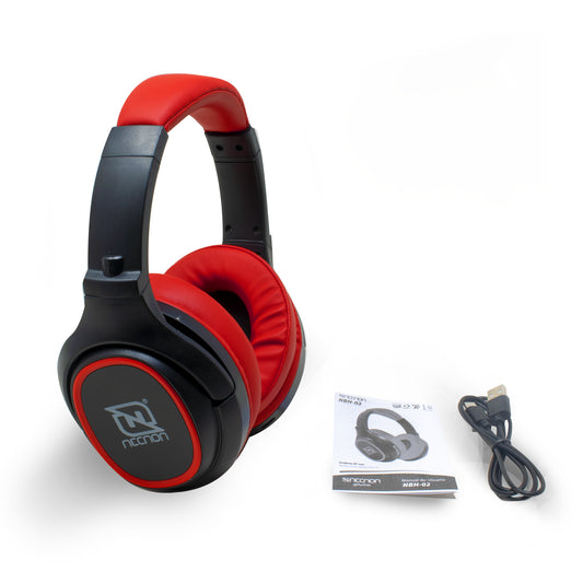 AUDIFONOS OVER-EAR BLUETOOTH NBH-02 SIMULACION CANCELACION DE RUIDO 3.5MM RADIO FM MICRO SD 3.5MML MANOS LIBRES TYPE C ROJO