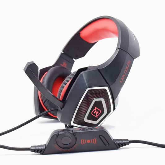 HEADSET GAMING OVER-EAR NBHG DRAGON LED ALAMBRICO DIADEMA FLEXIBLE CON VIBRACION MICROFONO 3.5MM USB PC CONSOLAS CELULAR C/ADAPTADOR ROJO