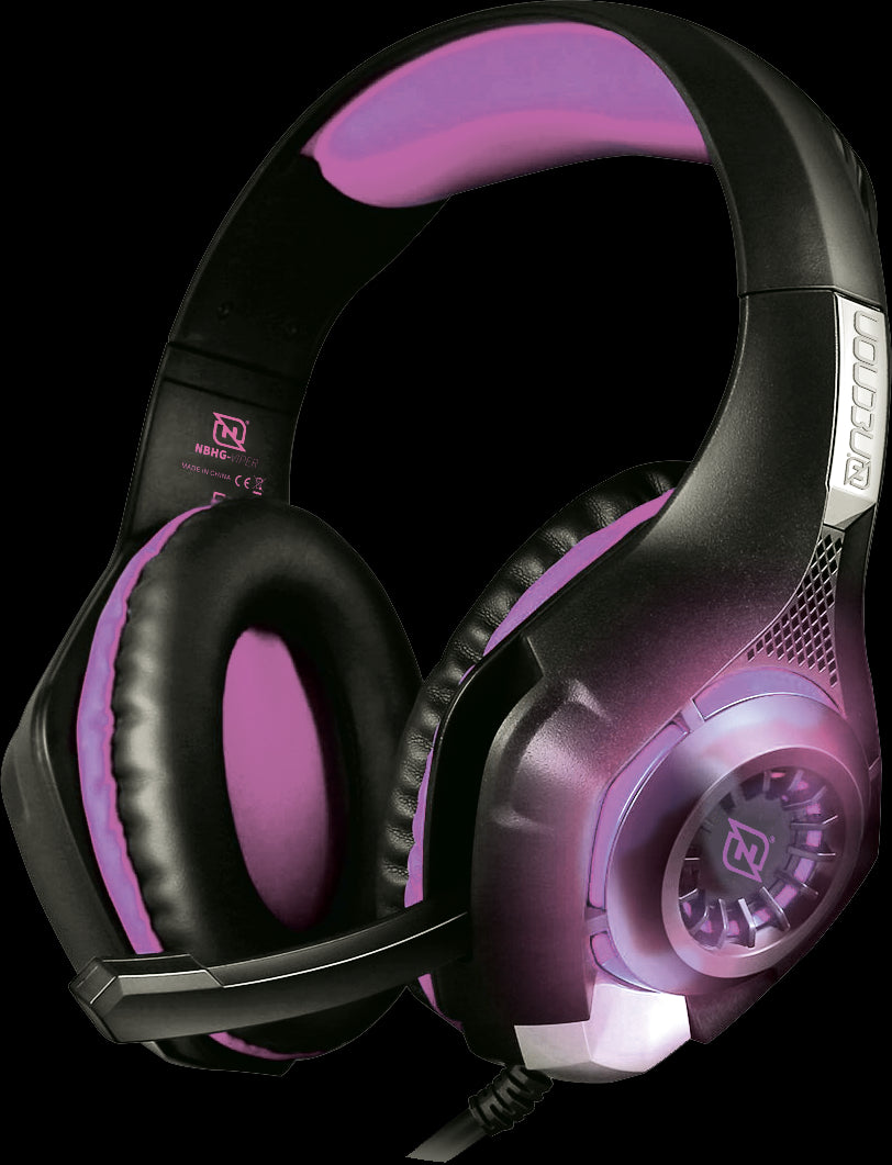 HEADSET GAMING OVER-EAR NBHG VIPER LED ALAMBRICO  DIADEMA FLEXIBLE MICROFONO 3.5MM USB PC CONSOLAS CELULAR INC ADAPTADOR MEGABASS FUCSIA