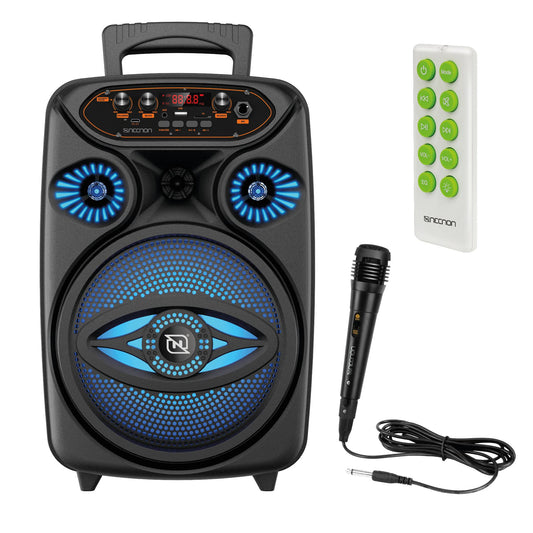 Bafle Karaoke NECNON Bluetooth 8 pulgadas NB-08W TWS Incluye Microfono Alambrico Control Remoto Radio FM Micro SD USB AUX 3.5MM Iluminacion LED Control Agu