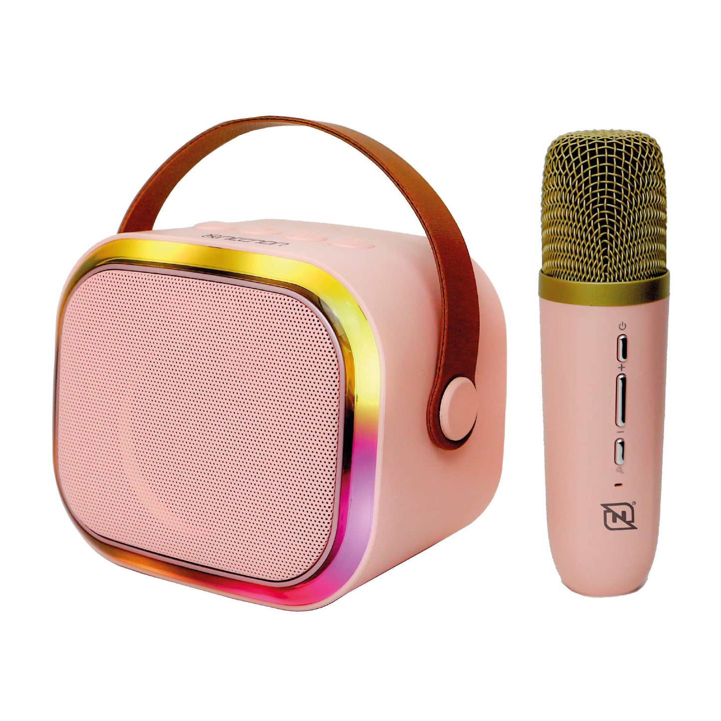 Bocina Bluetooth Karaoke NECNON NB-203 Micreofono Inalambrico BT 5.3 Atenuador De Voz  Radio FM Micro SD USB AUX 3.5MM 5 Watts RMS Color Rosa