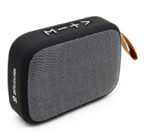 BOCINA BLUETOOTH, INALAMBRICA, RECARGABLE, STEREO C/RADIO FM, LECTOR USB Y MICRO USB, PORTATIL, ANTIDESLIZANTE, NEGRO/GRIS, C/CORREA, BROBOTIX 136469
