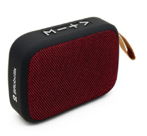 BOCINA BLUETOOTH, INALAMBRICA, RECARGABLE, STEREO C/RADIO FM, LECTOR USB Y MICRO USB, PORTATIL, ANTIDESLIZANTE,  NEGRO/ROJO, C/CORREA, BROBOTIX 136476
