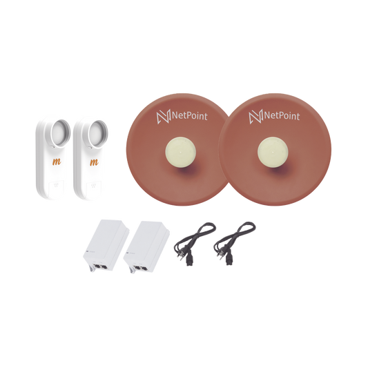 Kit de 2 radios C5X con antenas NPPROS2PACK (27 dBi), rango de frecuencia extendida (4.9 a 6.4 GHz), incluye inyector POE  y cable de alimentaciÃ³n