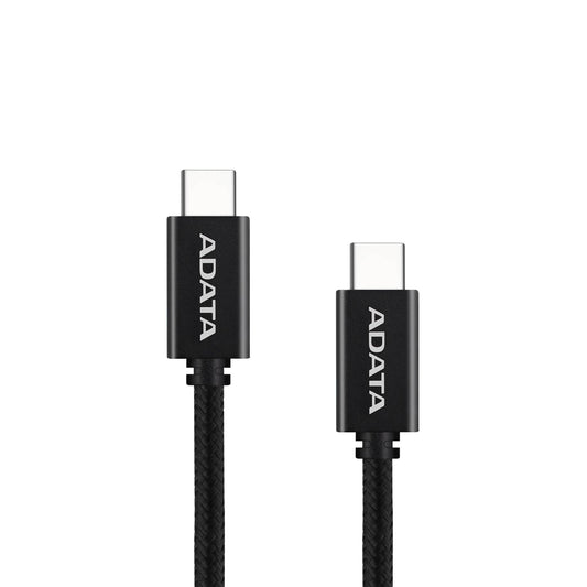 Cable ADATA USB Tipo C - USB Tipo C.  Conector reversible tipo C, potencia máxima de salida de 100 W, Tejido de nailon, (1 M de longitud). Color Negro. CA