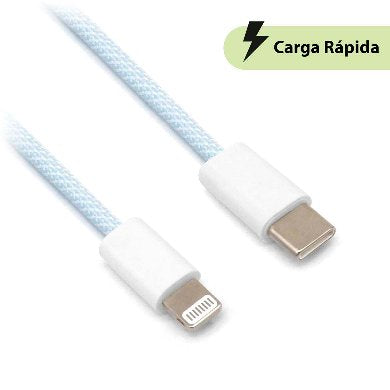 CABLE CARGA RÁPIDA, USB TIPO "C" A LIGHTNING, TEJIDO, 1.0 M, AZUL (6001523), Brobotix