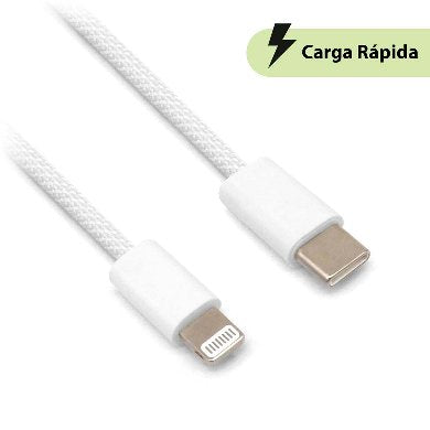 CABLE CARGA RÁPIDA, USB TIPO C A LIGHTNING, TEJIDO, 1.0 M, GRIS (6001530), Brobotix