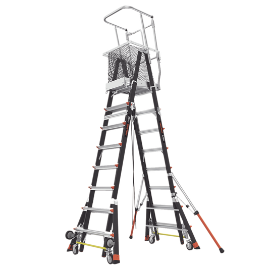Escalera de Fibra de Vidrio con Jaula y PeldaÃ±os de Aluminio de 8'-14' (2.44 - 4.27 m). Sin Ajuste en Ruedas (RATCHETâ„¢ Leveler) (SKU:18515-240).