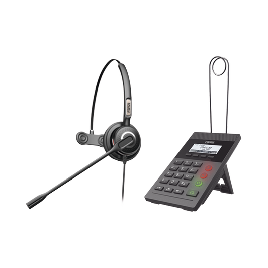 Kit Fanvil para Call Center incluye telÃ©fono IP X2CP Y diadema HT201 y fuente de alimentaciÃ³n.