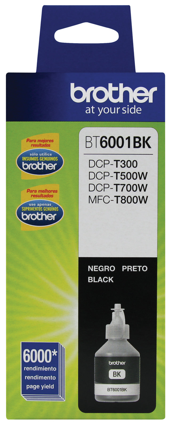 Botella de tinta Negra Brother BT6001BK, compatible solo con equipos DCPT300, DCPT500W, DCPT700W, MFCT800W