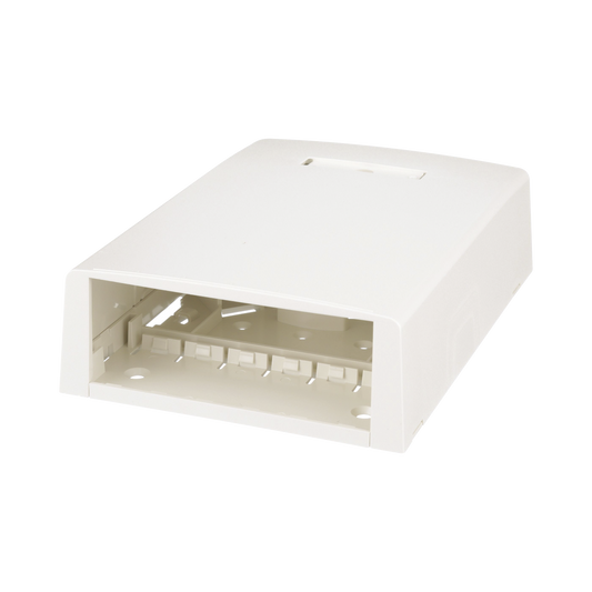 Caja de Montaje en Superficie, Con Accesorio para Resguardo de Fibra Ã“ptica, Para 12 MÃ³dulos Mini-Com, Color Blanco Mate