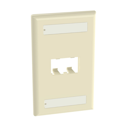 Placa de Pared Vertical ClÃ¡sica, Salida Para 2 Puertos Mini-Com, Con Espacios Para Etiquetas, Color Marfil