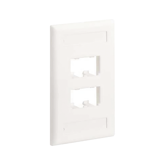 Placa de Pared Vertical ClÃ¡sica, Salida Para 4 Puertos Mini-Com, Con Espacios Para Etiquetas, Color Blanco Mate
