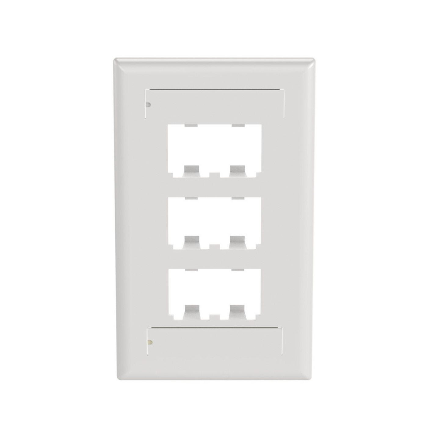 Placa de Pared Vertical ClÃ¡sica, Salida Para 6 Puertos Mini-Com, Con Espacios Para Etiquetas, Color Blanco