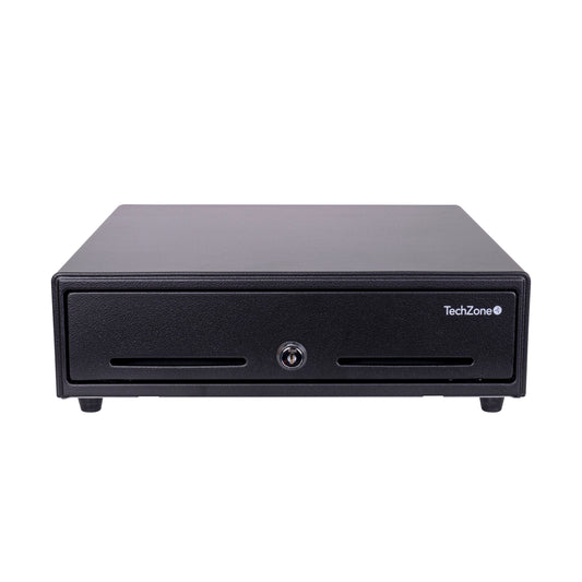 Cajón de Dinero TechZone TZBE4B8M90, Negro, 4 billetes, 8 monedas.