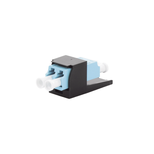 Módulo Acoplador LC Duplex, para Fibra Óptica Multimodo OM3/OM4, Tipo Mini-Com, Color Aqua