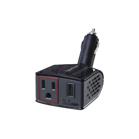 Inversor PortÃ¡til de 150 Watts, 12 Vcc de Entrada y 120 Vac de Salida, Con 1 Contacto NEMA 5-15R y 1 Puerto USB 2.1Amp, Giro de 180 Grados