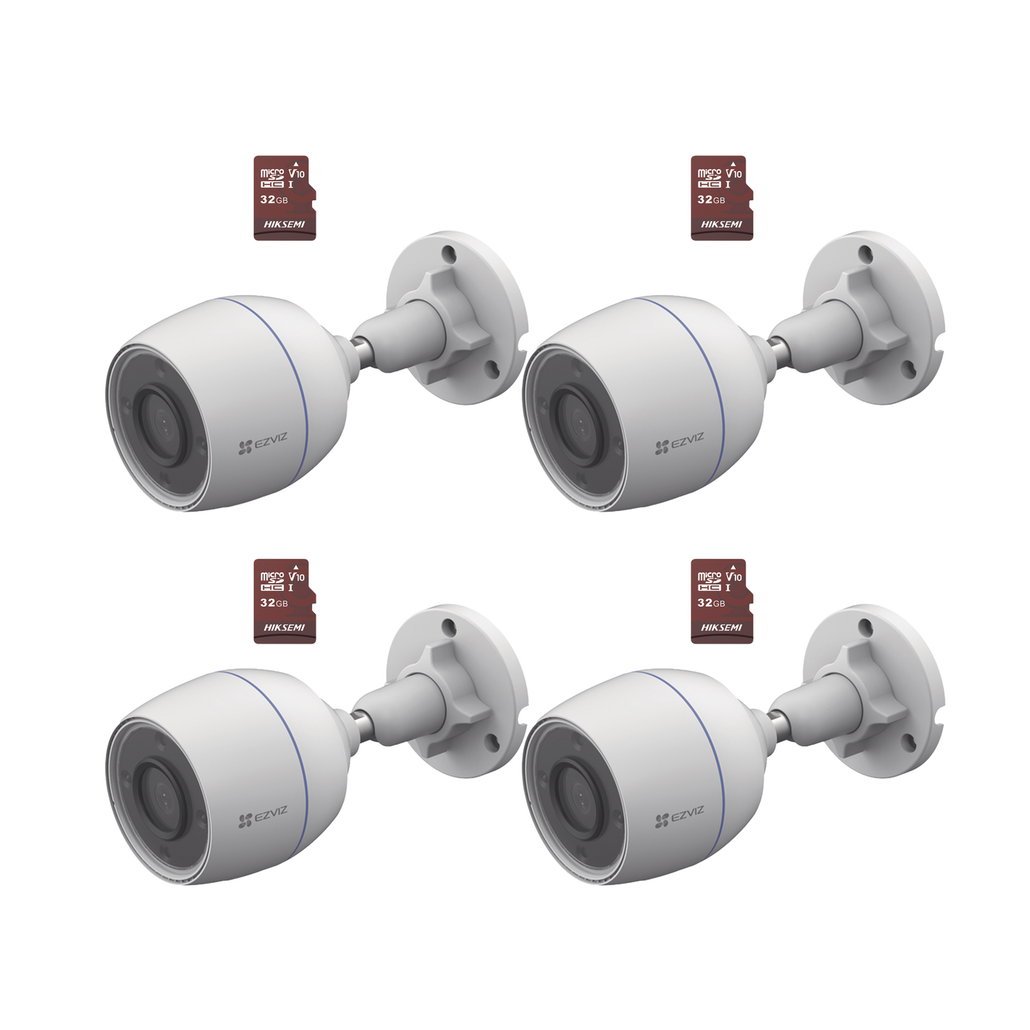 Kit de Camaras WiFi, Incluye 4 Piezas CS-H3C y 4 Piezas HS-TF-E1/32G  / DetecciÃ³n de Movimiento
