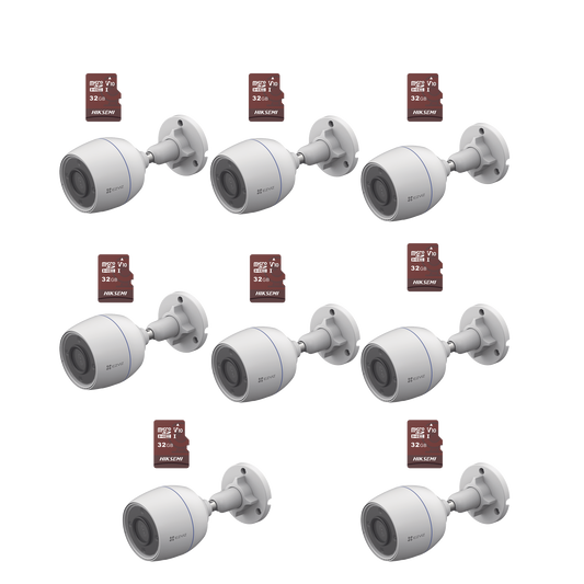 Kit de Camaras WiFi, Incluye 8 Piezas CS-H3C y 8 Piezas HS-TF-E1/32G /  DetecciÃ³n de Movimiento
