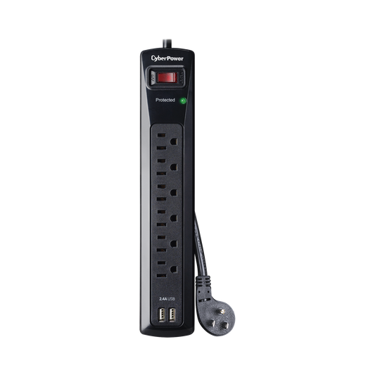 Multicontacto Con Supresor de Picos, Voltaje de Entrada 125 Vca NEMA 5-15P, Con 6 Salidas NEMA 5-15R, 2 Puertos de Carga USB, 1200 Joules