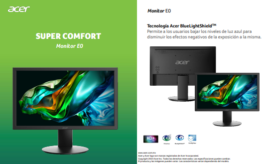 MONITOR ACER E200Q bi 19.5" HD+ 1600 x 900, 75 Hz, VGA, HDMI, VESA; INCL. CABLE HDMI