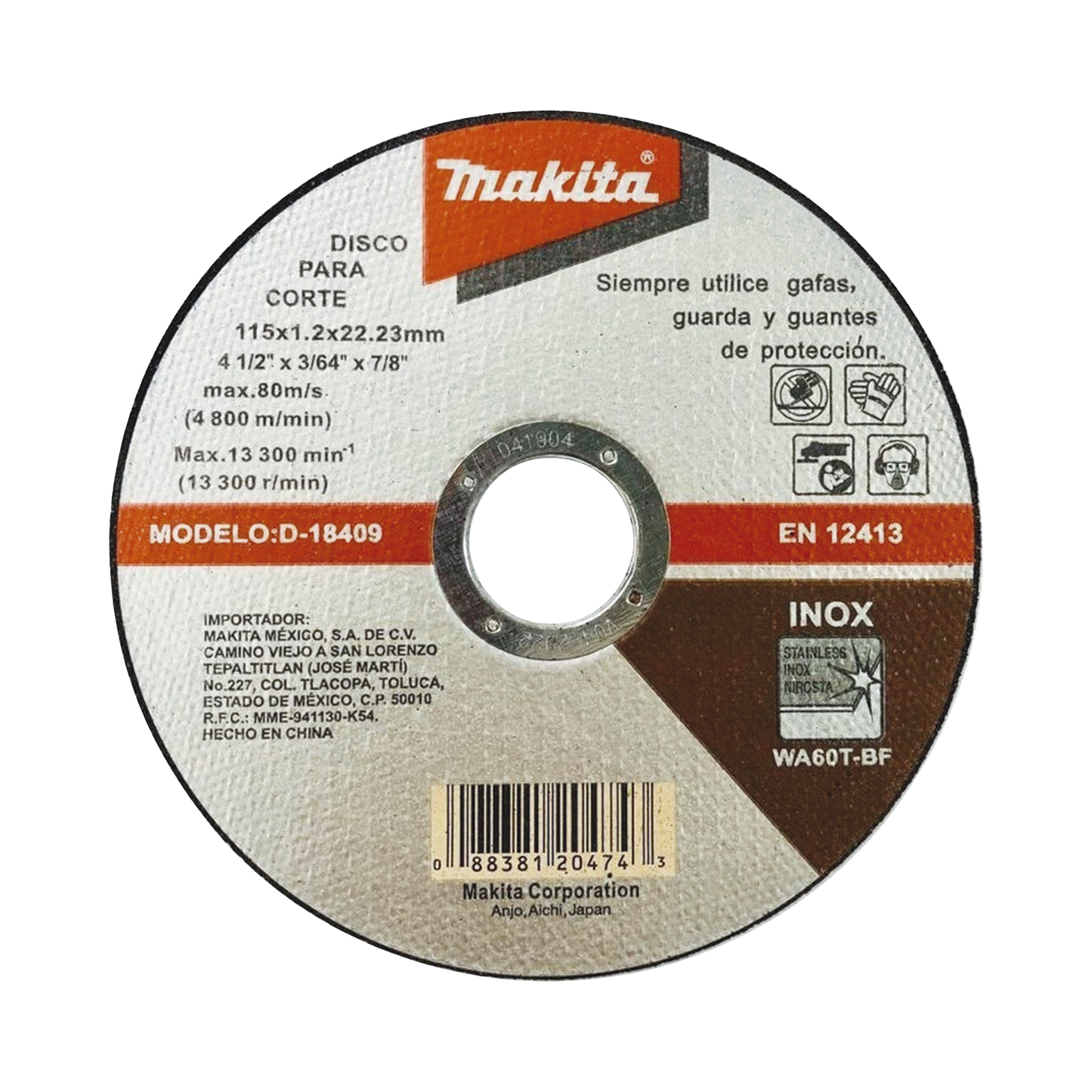 Disco de Corte de 7/8" de acero inoxidable, diÃ¡metro de 4-1/2"