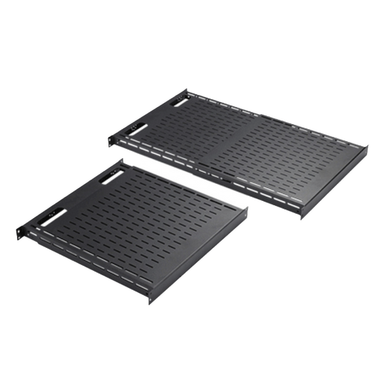 Charola Ventilada de InstalaciÃ³n sin Herramienta, Para Rack o Gabinetes de 4 Postes, Ajustable de 900 a 1200 mm de Profundidad, De Acero, Color Negro