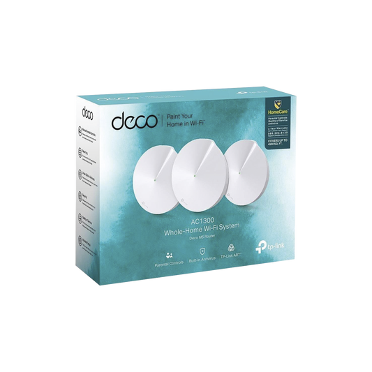 Kit 3 Routers InalÃ¡mbricos MESH Interior para Hogar / Doble Banda Wi-Fi 5 AC1300 Mbps / 2 Puerto Gigabit WAN/LAN / 4 Antenas Internas / AdministraciÃ³n Mediante la App Deco (iOS, Android) / ProtecciÃ³n HomeCare