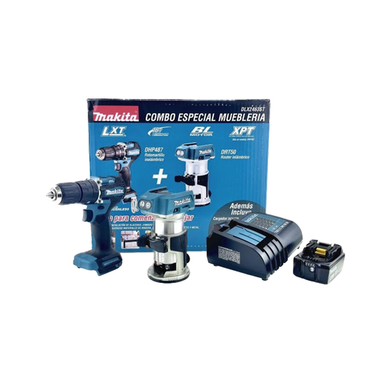 kit de RotomartillÃ³ DHP487 +Fresadora Multifuncional DRT50, Incluye 1 Cargador RÃ¡pido DC18SD y 1 BaterÃ­a li-Ion de 5.0 Ah Modelo BL1850B.