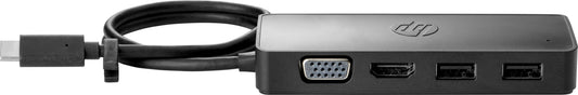 HP USB-C Travel Hub USB-C, HDMI, VGA, USB A HP 7PJ38AA, Puerto 1: USB Tipo C, Puerto 2: HDMI, Puerto 3: VGA, Puerto 4: 2 USB A, 4 puertos, Negro