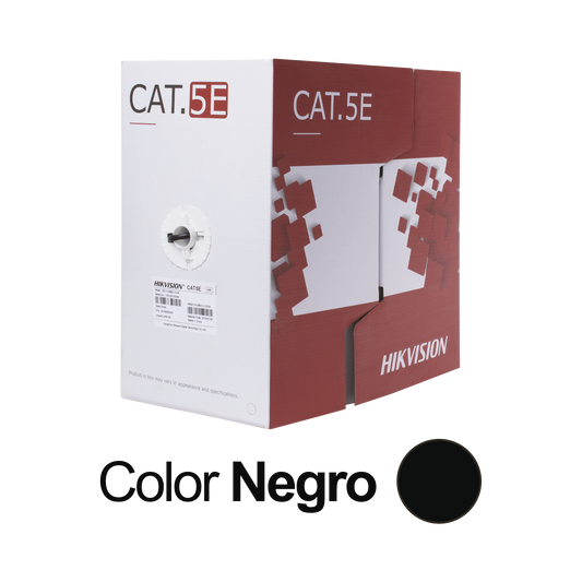 Bobina de Cable UTP 305 Mts / Cat 5E (24 AWG) / Color Negro / PE / Uso en Exterior / 100% Cobre / Aplicaciones de CCTV, 