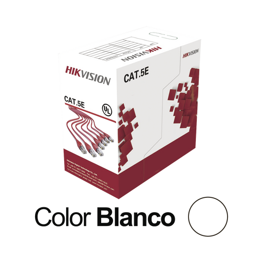 Bobina de Cable UTP 305 Metros / Cat5E (24 AWG) / Color Blanco / PVC (CM) / Uso en Interior / 100% Cobre / Aplicaciones 