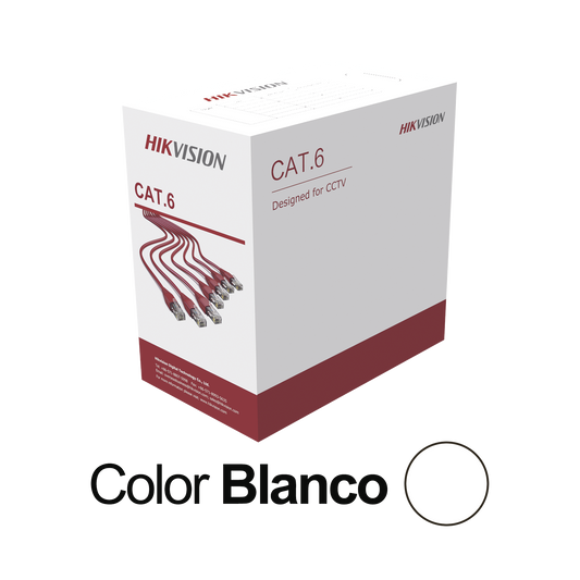 Bobina de Cable UTP 305 Mts / Cat 6 (24 AWG) / Color Blanco / PVC (CM) / Uso en Interior / CCA (Cobre con Aluminio) / Ap