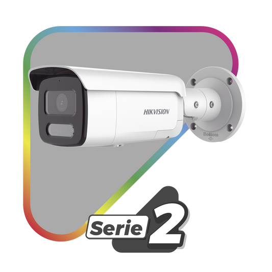 [Dual Light + ColorVu] Bala IP 4 Megapixel / Lente 4 mm / 60 mts IR + 60 mts Luz Blanca / Exterior IP67 / Luz Intermitente y Alerta de Audio / Videoanaliticos (Filtro de Falsas Alarmas) / PoE / WDR 130 dB / Captura Facial / ACUSEARCH