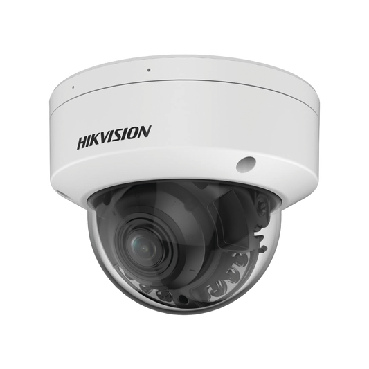 Domo IP 4 Megapixel / Lente Motorizado 2.7 - 13.5 mm / Dual Light (60 mts IR + 60 mts Luz Blanca ) / Exterior IP67 / WDR 130 dB / PoE + / AcuSense / Almacenamiento interno de 256 GB
