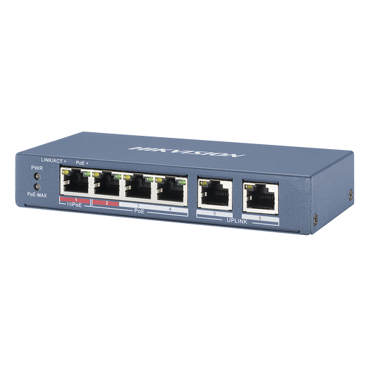 Switch PoE+ / No Administrable / 3 Puertos 10/100 Mbps 802.3 af/at (30 W) + 1 Puerto 100 Mbps Hi-PoE (60 W) / 2 Puertos 